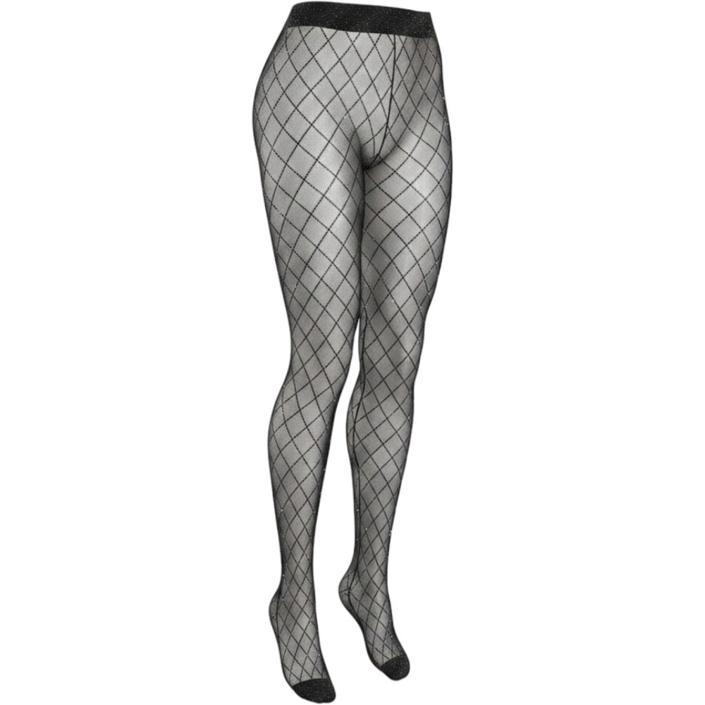 Calzedonia Shiny Legs Black Rhinestone Argyle‎ Tights M/L MODC1906 Rombi Strass